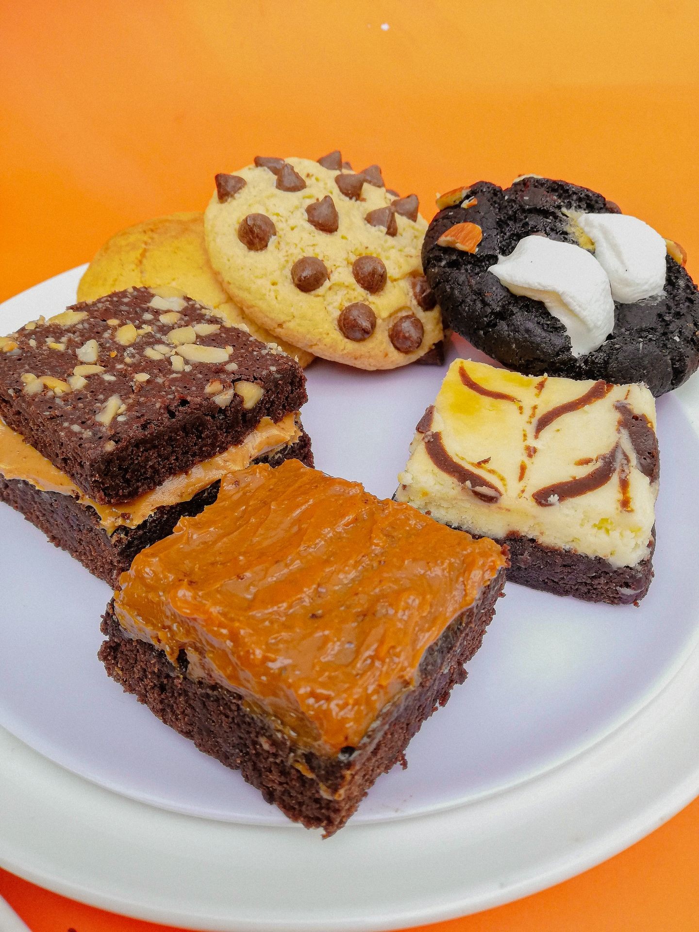 Box with mix of brownies and cookies 